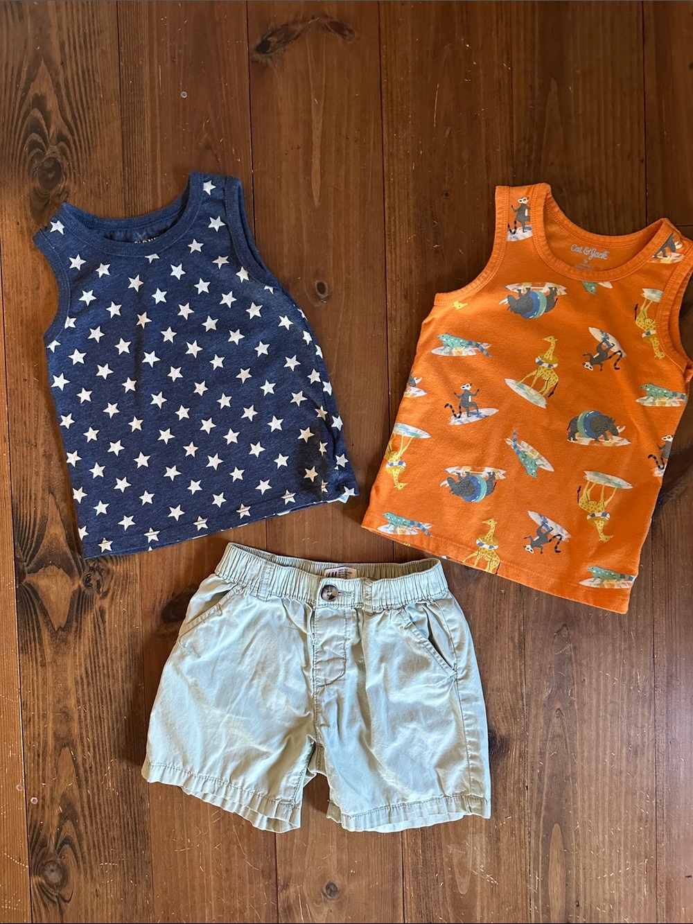 Lot of 1 summer short and 2 Tank Tops, 2T boy, Fun Prints, various brands